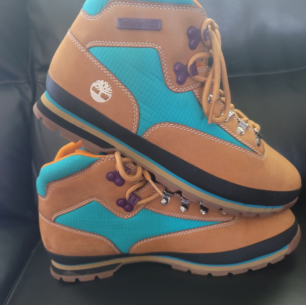 Timberland Tan and Teal Hiking Boots